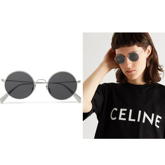 CELINE Unisex Silver Metal Full Frame Dark Gray Lens Polarized Round Sunglasses - Picture 1 of 13